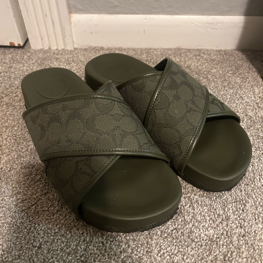 Coach Olive Green Criss-Cross Slide